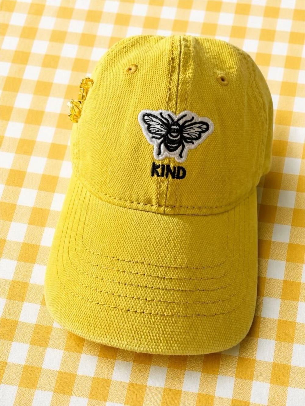 Time and Tru Yellow Bee 'KIND' Embroidered Baseball Cap